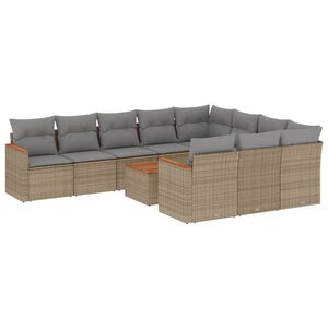 vidaXL 11-tlg. Garten-Sofagarnitur mit Kissen Beige Poly Rattan