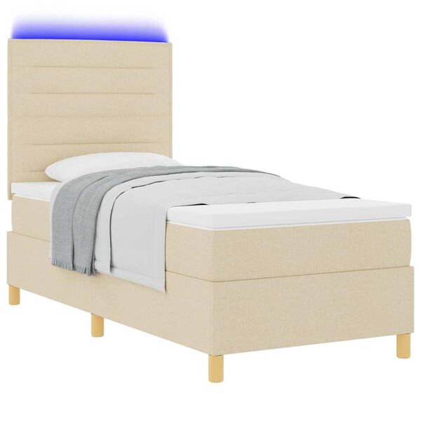 vidaXL LED Boxspringbett mit Matratze Creme 80 x 200 cm Stoff