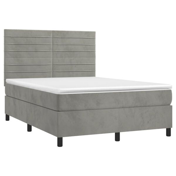 vidaXL Boxspringbett mit Matratze & LED Hellgrau 140x190 cm Samt