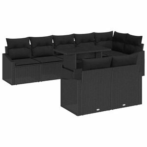 vidaXL Garten-Sofa-Set mit Kissen mit Speicher 9 pcs Schwarz