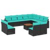 vidaXL 13-tlg. Garten-Sofagarnitur mit Kissen Schwarz Poly Rattan