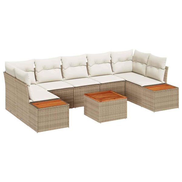 vidaXL Garten-Sofa-Set mit Kissen mit Speicher 8 pcs Beige Poly Rattan