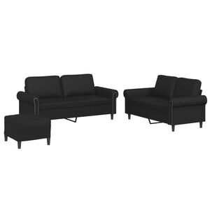 vidaXL 3-tlg. Sofagarnitur mit Kissen Schwarz Kunstleder