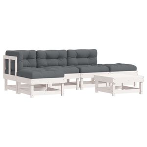 vidaXL 6-tlg. Garten-Lounge-Set mit Kissen Weiß Massivholz
