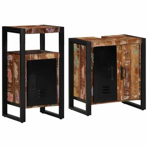 vidaXL Badezimmermöbel-Set mit Regal 2 pcs Massives upgecyceltes Holz