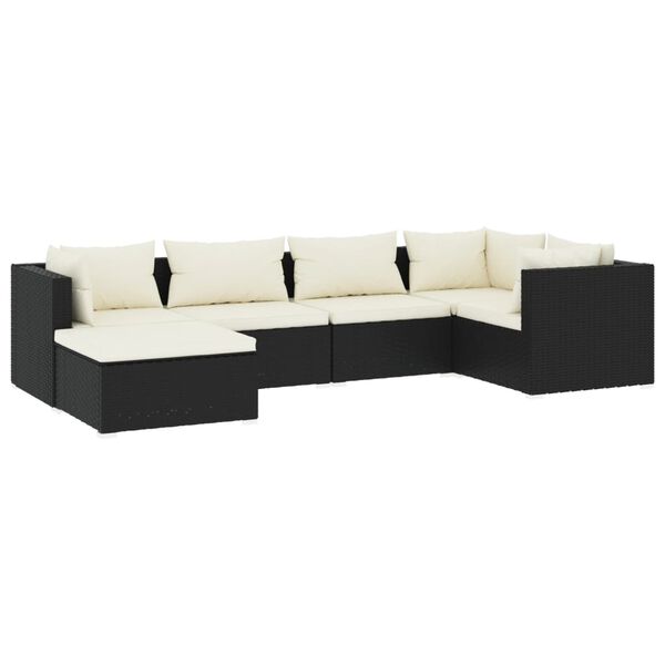 vidaXL 6-tlg. Garten-Lounge-Set mit Kissen Poly Rattan Schwarz