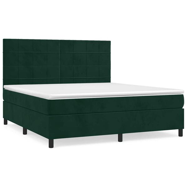 vidaXL Boxspringbett mit Matratze Dunkelgr&uuml;n 180x200 cm Samt