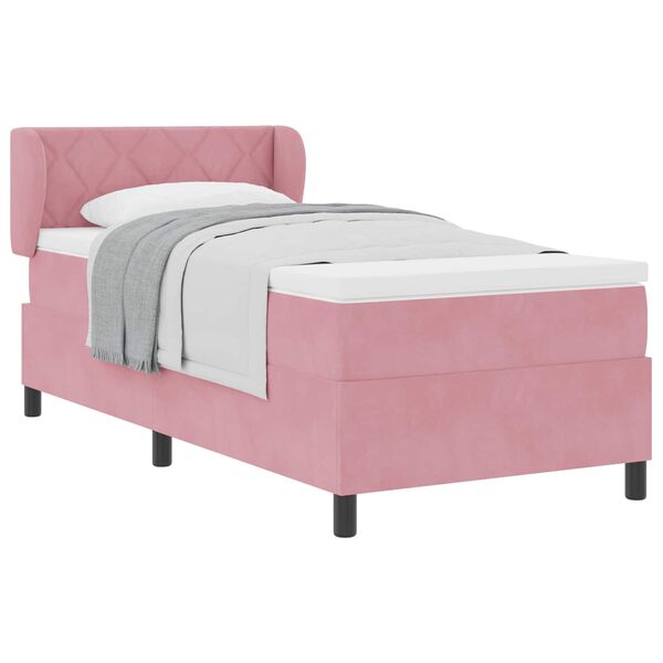 vidaXL Boxspringbett mit Matratze mit Kopfteil Rosa 90 x 200 cm Samt