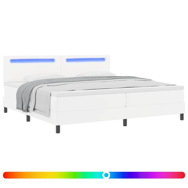vidaXL Boxspringbett mit Matratze mit LED Wei&szlig; 200 x 200 cm Kunstleder
