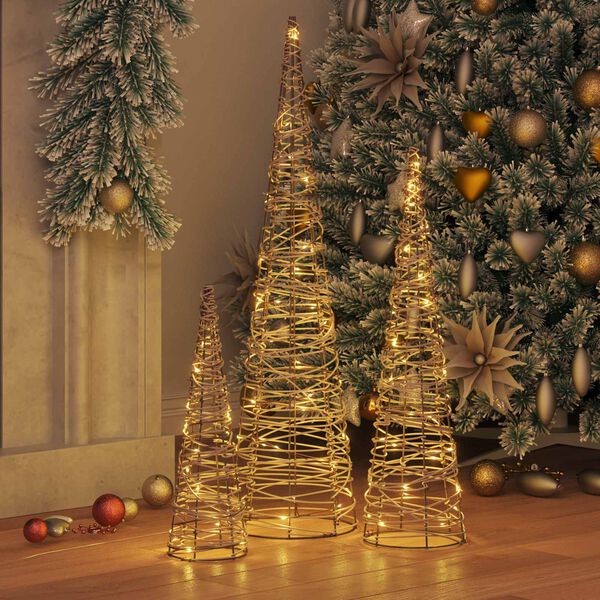 vidaXL Weihnachtsbaum 3 pcs Warmwei&szlig; 20 x 20 x 80 cm Rattan