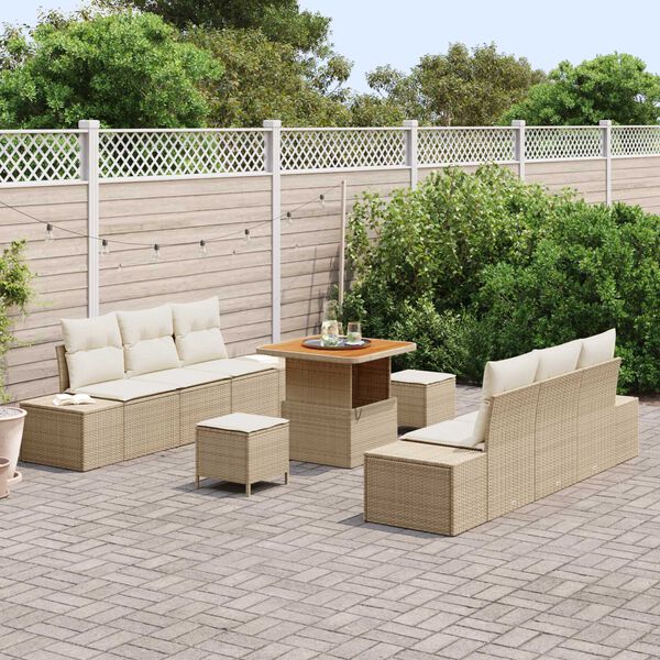 vidaXL Gartensofa-set mit Kissen mit Speicher 9 pcs Beige Poly Rattan