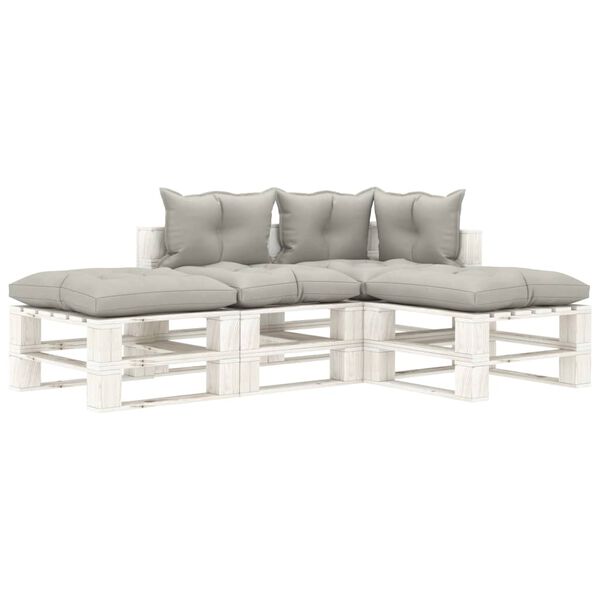 vidaXL 4-tlg. Garten-Lounge-Set Paletten mit Taupe-Kissen Holz