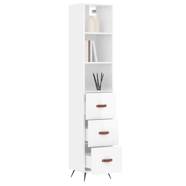 vidaXL Highboard Hochglanz-Wei&szlig; 34,5x34x180 cm Holzwerkstoff