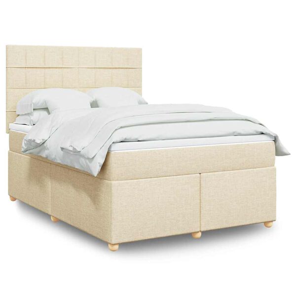 vidaXL Boxspringbett mit Matratze Creme 140x190 cm Stoff