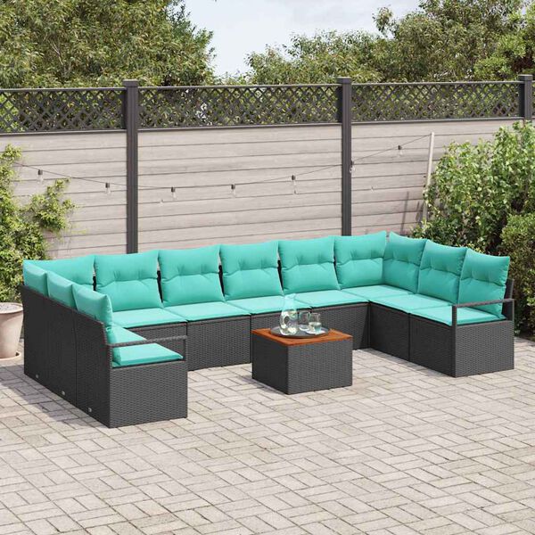 vidaXL Gartensofa-set mit Kissen 11 pcs Schwarz Poly-Rattan