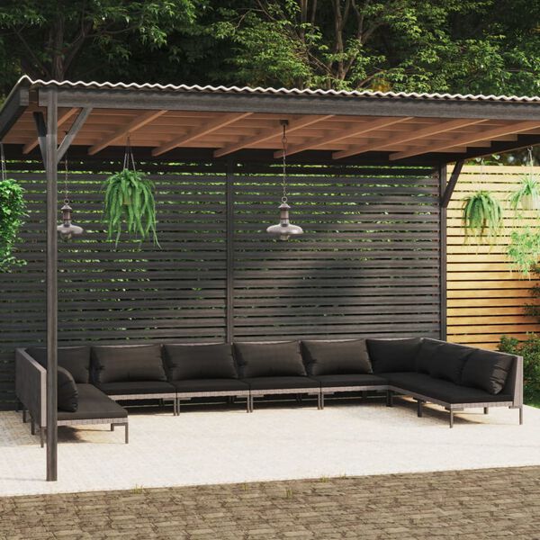 vidaXL 10-tlg. Garten-Lounge-Set mit Kissen Poly Rattan Dunkelgrau