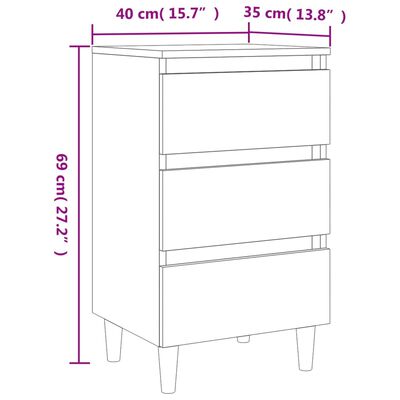 vidaXL Nachttisch mit Massivholz-Beinen Betongrau 40x35x69 cm