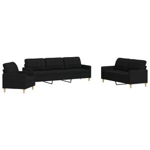 vidaXL 3-tlg. Sofagarnitur Schwarz Stoff