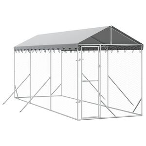 vidaXL Outdoor-Hundezwinger mit Dach Silbern 2x6x2,5m Verzinkter Stahl