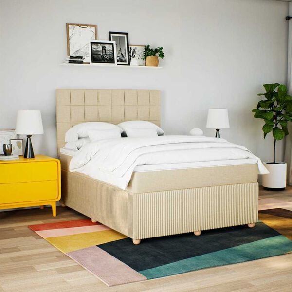 vidaXL Boxspringbett mit Matratze Creme 140x190 cm Stoff