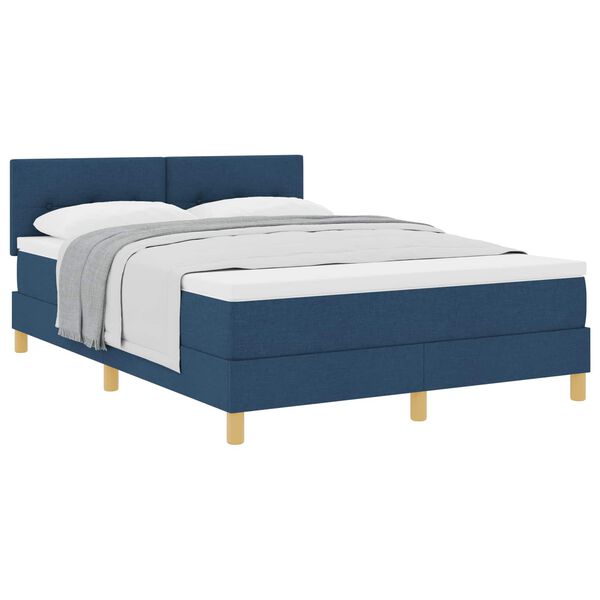 vidaXL Boxspringbett mit Matratze mit Kopfteil Blau 140 x 190 cm Stoff