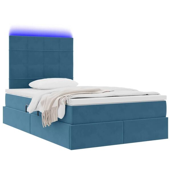 vidaXL Bett mit Stauraum und LED mit Matratze Blau 120 x 190 cm Samt