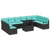 vidaXL Garten-Sofa-Set mit Kissen 11 pcs Schwarz und Blau Poly-Rattan