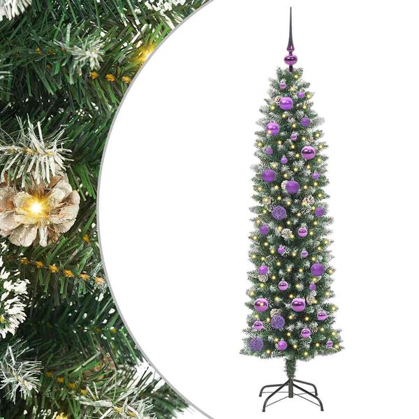 vidaXL K&uuml;nstlicher schlanker Weihnachtsbaum Gr&uuml;n und Wei&szlig; 150 cm