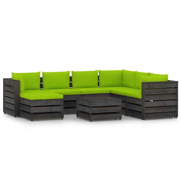 vidaXL 8-tlg. Garten-Lounge-Set mit Kissen Grau Impr&auml;gniertes Holz