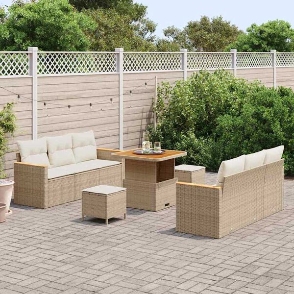 vidaXL Gartensofa-set mit Kissen 11 pcs Beige und Creme Poly-Rattan