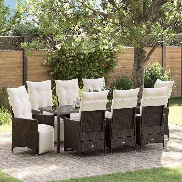 vidaXL Garten Essgruppe mit Kissen 9 pcs Braun Poly Rattan