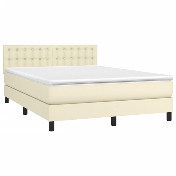 vidaXL Boxspringbett mit Matratze & LED Creme 140x200 cm Kunstleder