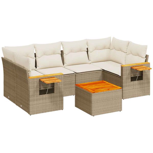 vidaXL 7-tlg. Garten-Sofagarnitur mit Kissen Beige Poly Rattan