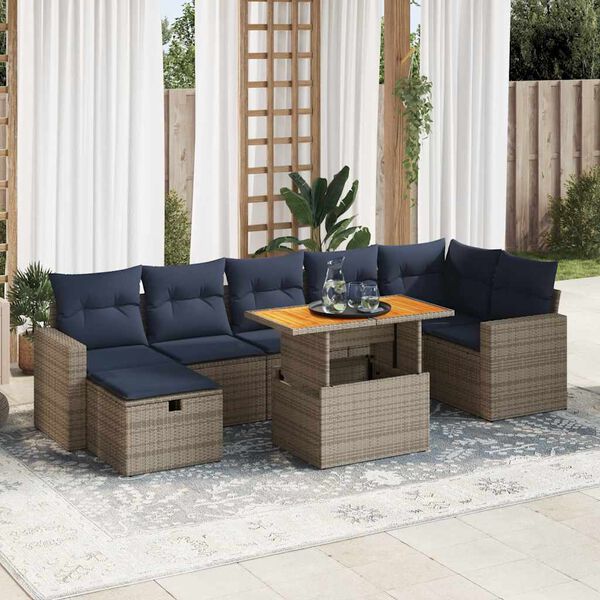 vidaXL 8-tlg. Garten-Sofagarnitur mit Kissen Braun Poly Rattan Akazie