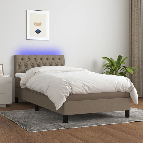vidaXL Boxspringbett mit Matratze & LED Taupe 90x190 cm Stoff