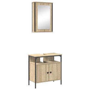 vidaXL Badezimmerm&ouml;bel-Set mit Regal mit T&uuml;r 2 pcs Braun Holzwerkstoff