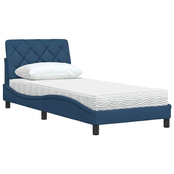 vidaXL Bett mit Matratze Blau 90x200 cm Stoff