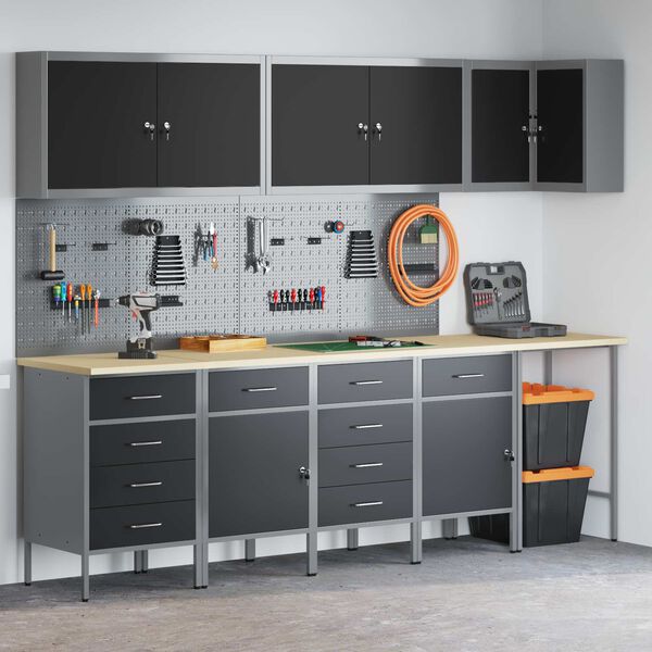 vidaXL Arbeitsschrankset mit Schubladen 12 pcs Schwarz und Grau