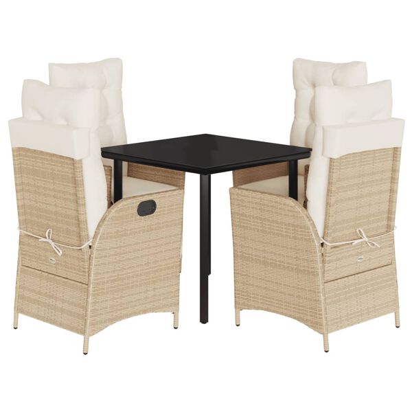 vidaXL 5-tlg. Garten-Essgruppe mit Kissen Beige Poly Rattan