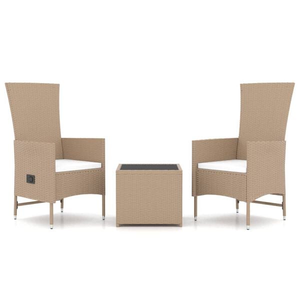 vidaXL 3-tlg. Garten-Lounge-Set Beige Poly Rattan & Stahl