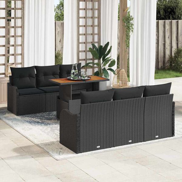 vidaXL Gartensofa-set mit Kissen 7 pcs Schwarz Poly-Rattan