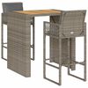 vidaXL 3-tlg. Gartenbar-Set mit Kissen Grau Poly Rattan Akazie