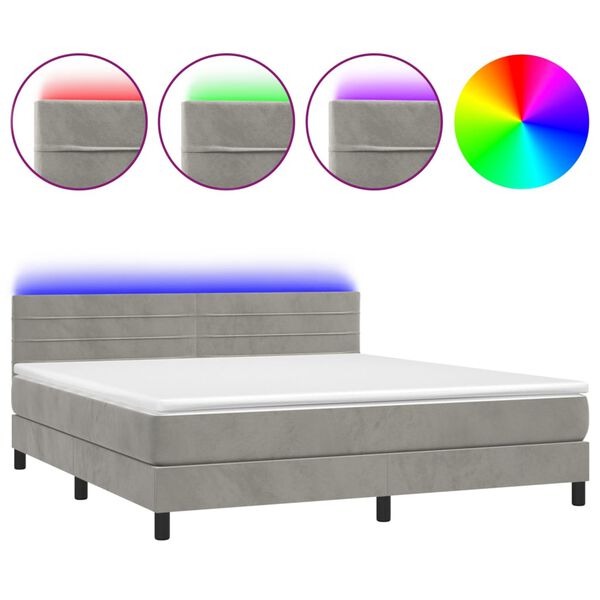 vidaXL Boxspringbett mit Matratze & LED Hellgrau 160x200 cm Samt