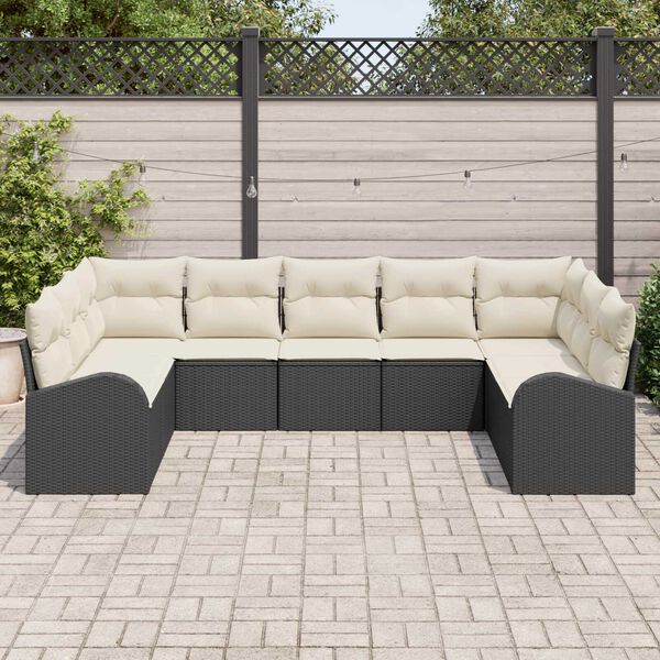 vidaXL Sofa Set mit Kissen 9 pcs Schwarz Poly Rattan