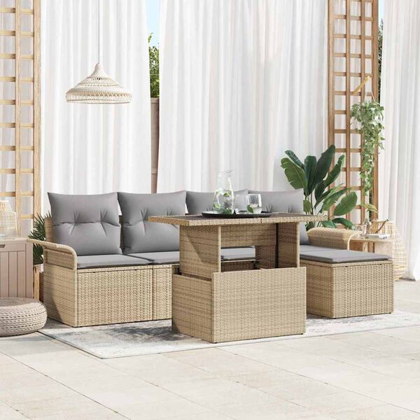 vidaXL Gartensofa-set mit Kissen 6 pcs Beige Poly-Rattan