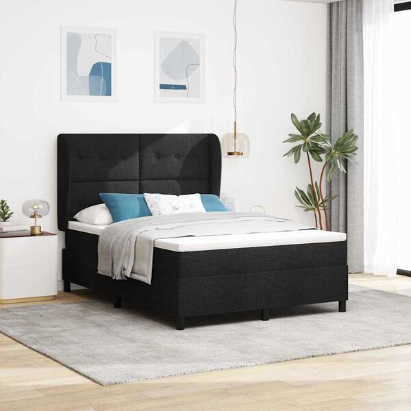 vidaXL Boxspringbett mit Matratze Schwarz 140 x 190 cm Stoff