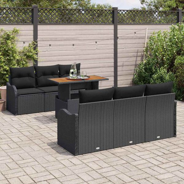 vidaXL Gartensofa-set mit Kissen 7 pcs Schwarz Poly-Rattan