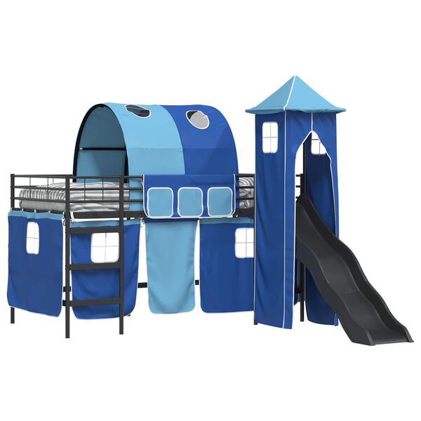 vidaXL Kinderloftbett Schwarz und Blau 100 x 200 cm Metall