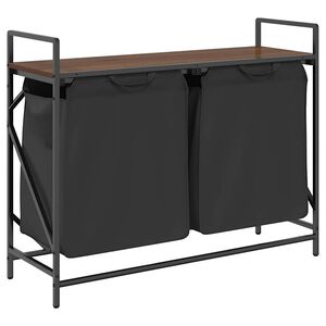 vidaXL W&auml;schekorb 2 F&auml;cher mit Ablage Braun Eichen-Optik