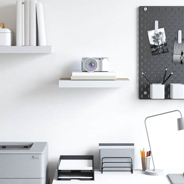 vidaXL Schweberegal Eichenoptik und Wei&szlig; 40x23x3,8 cm MDF